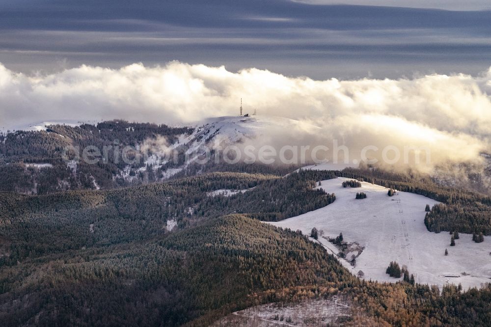 Kirchzarten from above - Weather conditions with cloud formation of Suedschwarzwalof with dem Feldberg hier at Kirchzarten in the state Baden-Wurttemberg, Germany