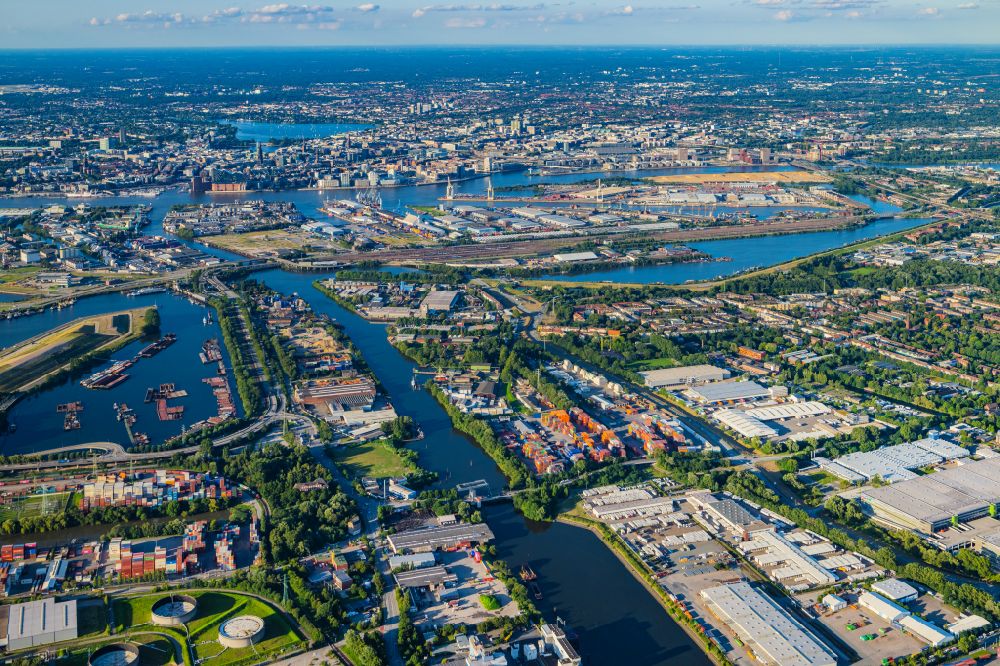 Aerial image Hamburg - Wilhelmsburg industry and residential area Reiherstieg in Hamburg, Germany
