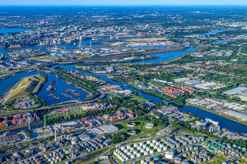 Aerial image Hamburg - Wilhelmsburg industry and residential area Reiherstieg in Hamburg, Germany