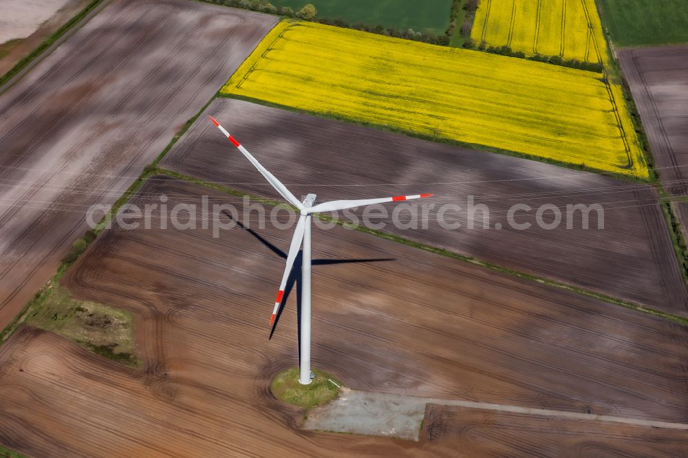 Aerial photograph Handewitt - Wind turbine windmills on a field in Handewitt in the state Schleswig-Holstein, Germany
