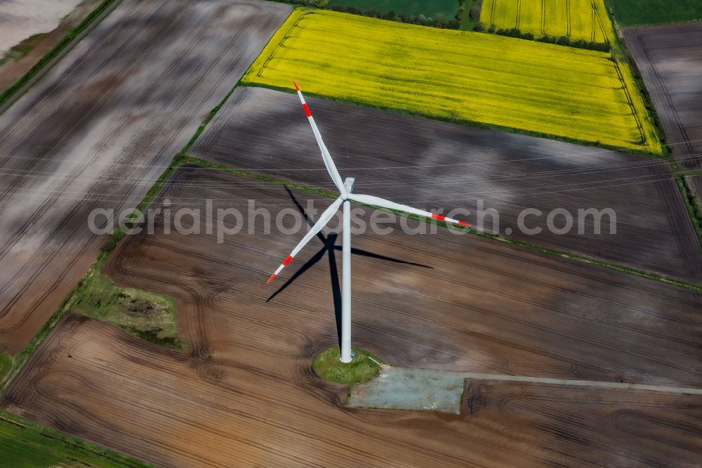 Handewitt from above - Wind turbine windmills on a field in Handewitt in the state Schleswig-Holstein, Germany