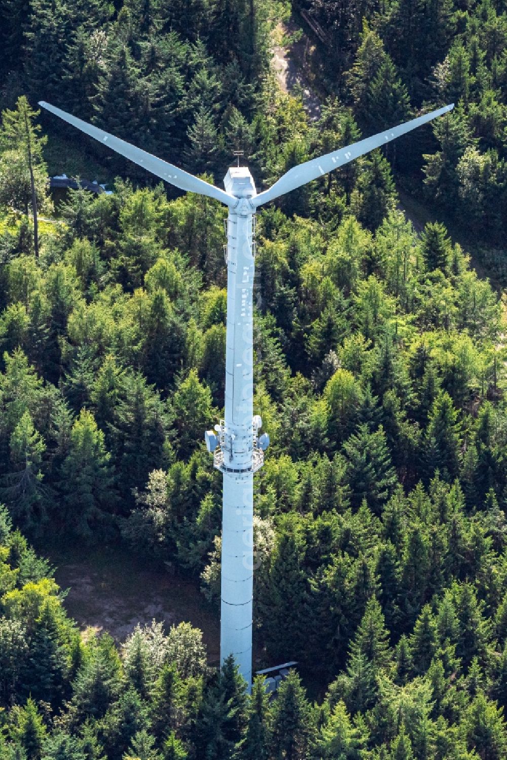 Aerial photograph Hausach - Wind turbine windmills (WEA) in a forest area in Hausach in the state Baden-Wurttemberg, Germany