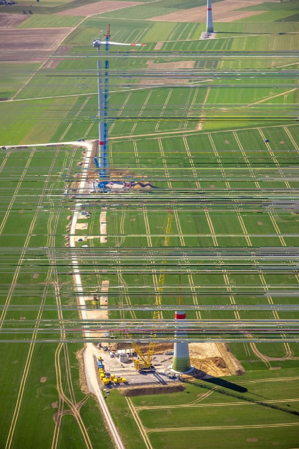 Aerial image Wülfte - Wind energy plant construction site (WEA) on a field in Wuelfte at Sauerland in the state North Rhine-Westphalia, Germany