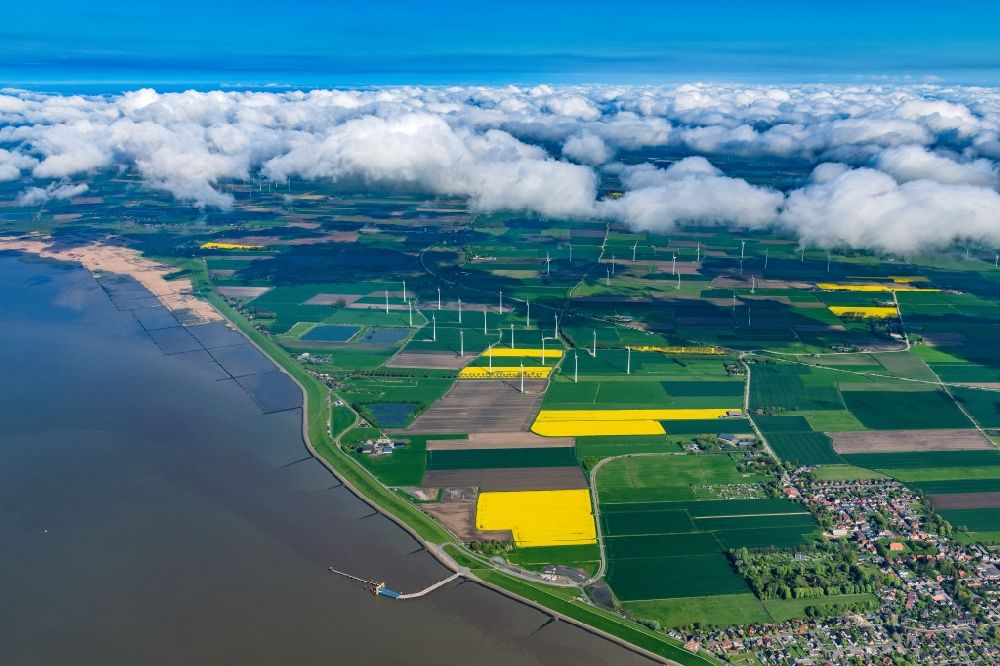 Brunsbüttel from above - Wind turbine windmills on a field in Brunsbuettel in the state Schleswig-Holstein, Germany