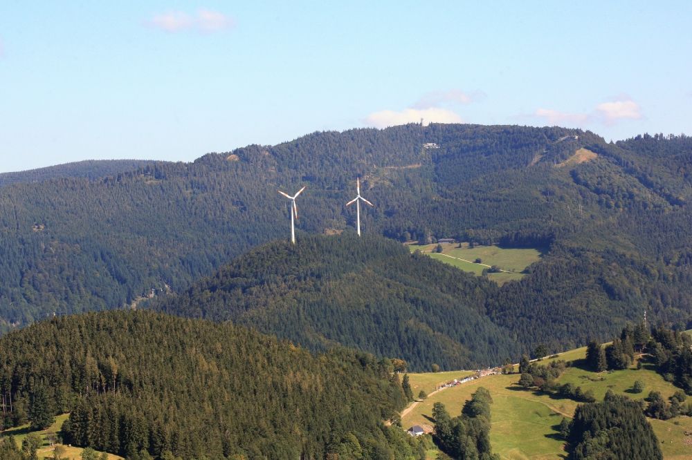 Aerial image Oberried - Wind turbine generators (WTG ) in the Black Forest at the Schauinsland in the state of Baden-Wuerttemberg
