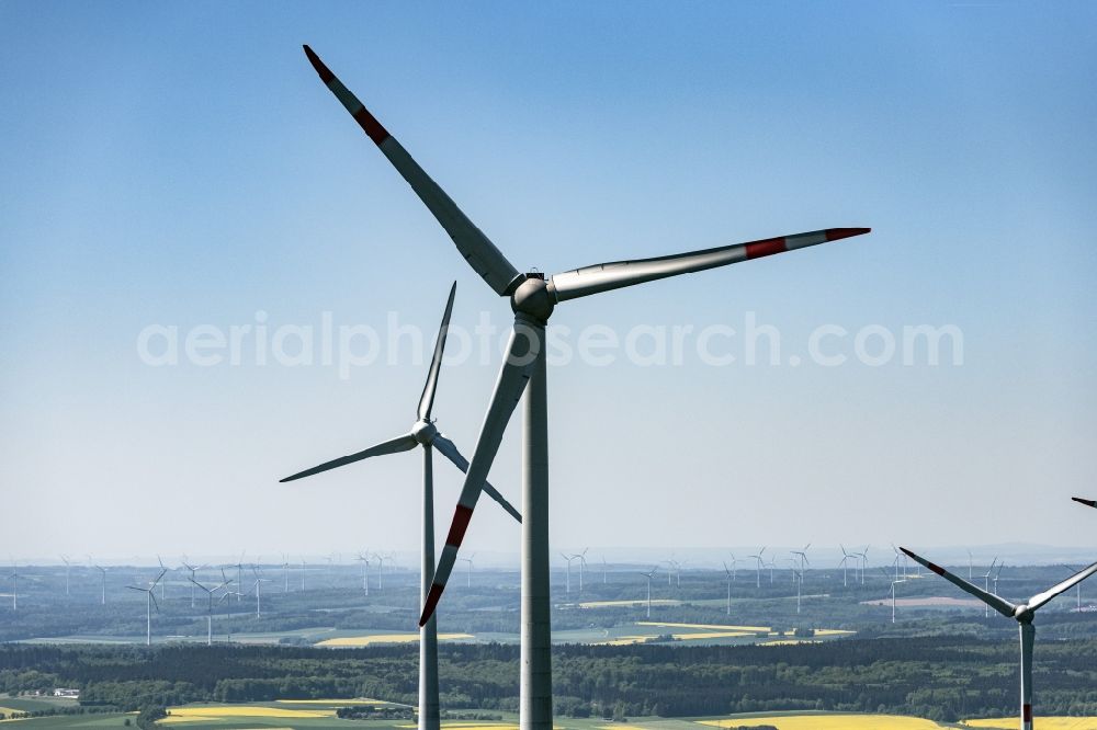 Aerial image Daxweiler - Wind turbine windmills on a field in Daxweiler in the state Rhineland-Palatinate, Germany