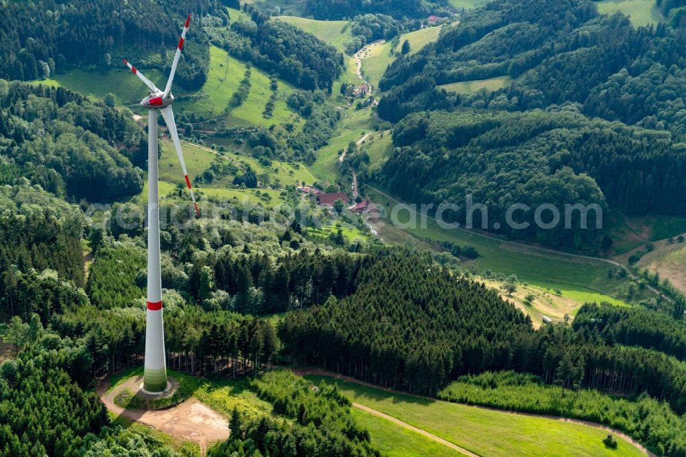 Aerial photograph Gutach im Breisgau - Wind turbine windmills on a field in Gutach im Breisgau in the state Baden-Wuerttemberg, Germany