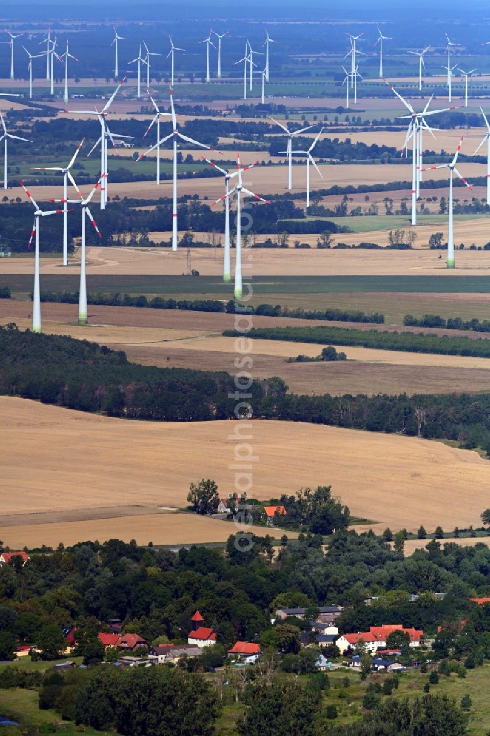 Aerial photograph Ketzin - Wind turbine windmills on a field in Ketzin in the state Brandenburg, Germany