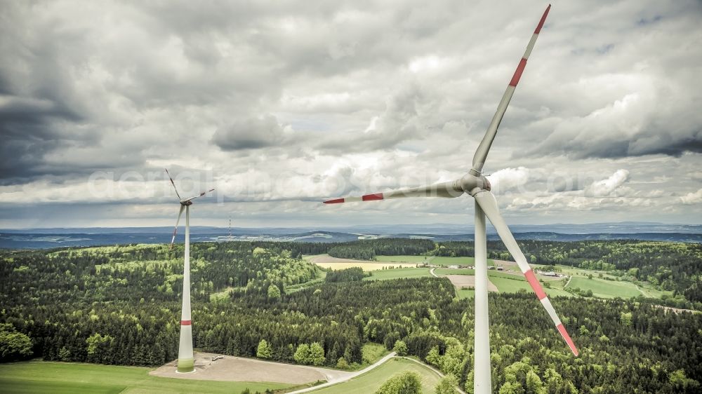 Aerial image Witzlricht - Wind turbine windmills on a field in Witzlricht in the state Bavaria, Germany