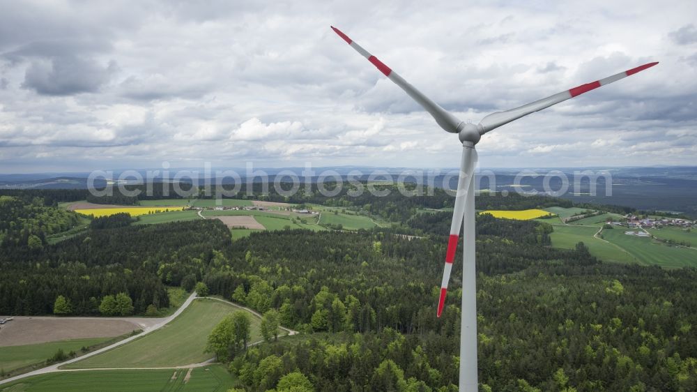 Witzlricht from above - Wind turbine windmills on a field in Witzlricht in the state Bavaria, Germany