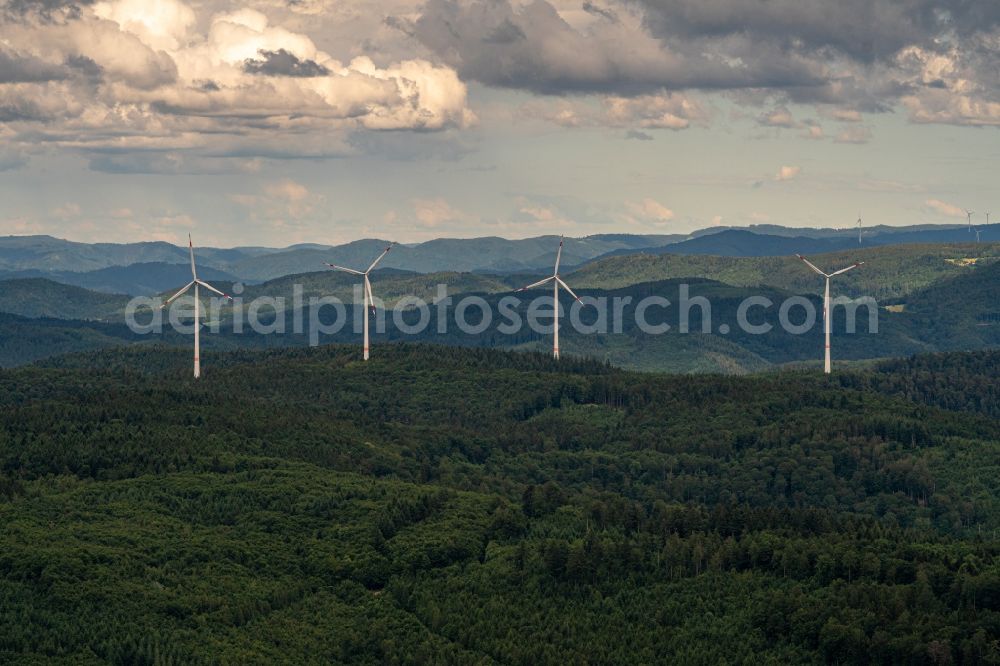 Aerial photograph Ettenheimmünster - Wind turbine windmills (WEA) in a forest area in Ettenheimmuenster in the state Baden-Wuerttemberg, Germany