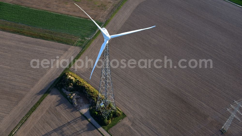 Wesseling from above - Wind turbine in Wesseling in the state North Rhine-Westphalia, Germany