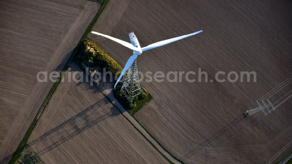 Wesseling from the bird's eye view: Wind turbine in Wesseling in the state North Rhine-Westphalia, Germany