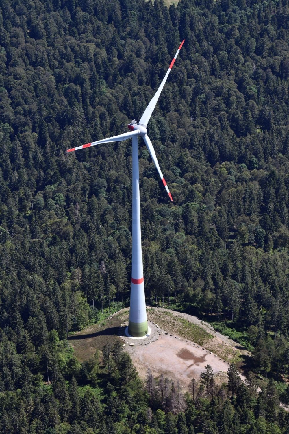 Aerial image Schopfheim - A wind turbine on the Rohrenkopf, the local mountain of Gersbach, a district of Schopfheim in Baden-Wuerttemberg. It was the first wind farm in the south of the Black Forest