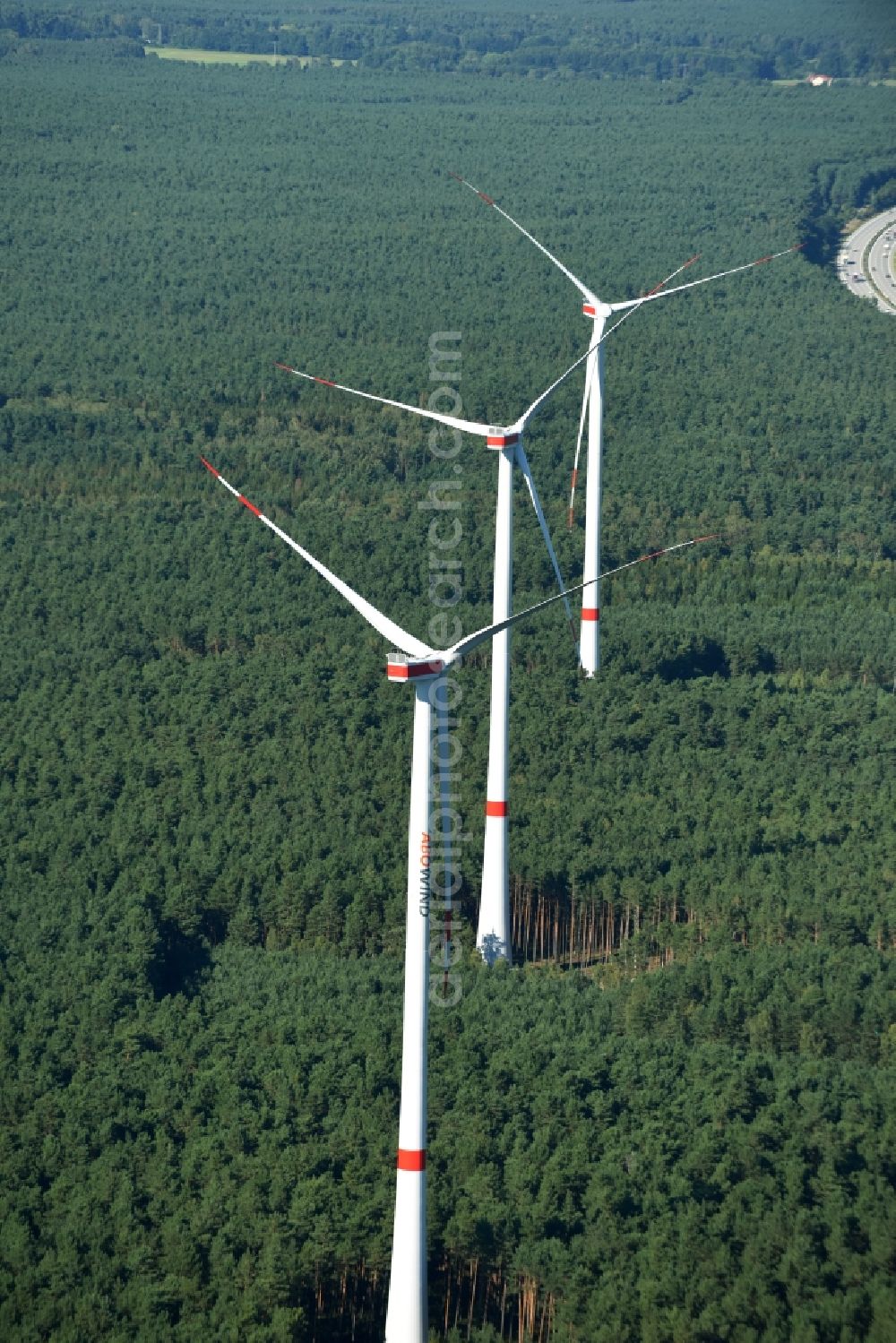 Spreenhagen from the bird's eye view: Wind turbine wind power plant of ABO Wind AG in Spreenhagen in Brandenburg