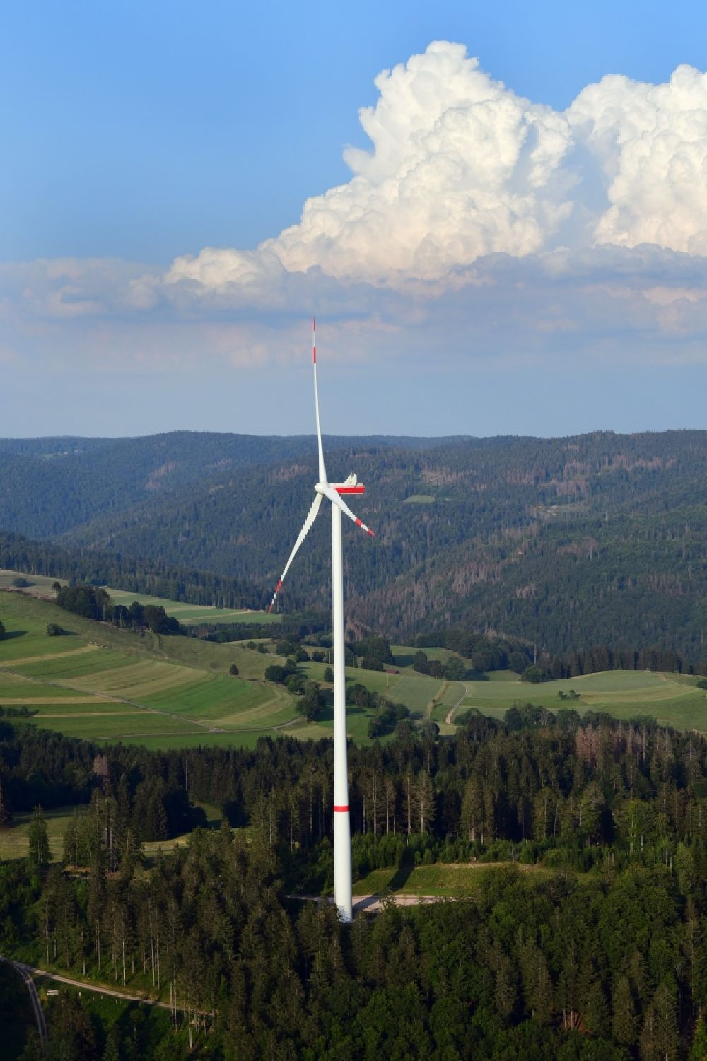 Aerial image Hasel - Wind turbine of the wind farm Glaserkopf in the Southern Black Forest in Hasel, Baden-Wuerttemberg