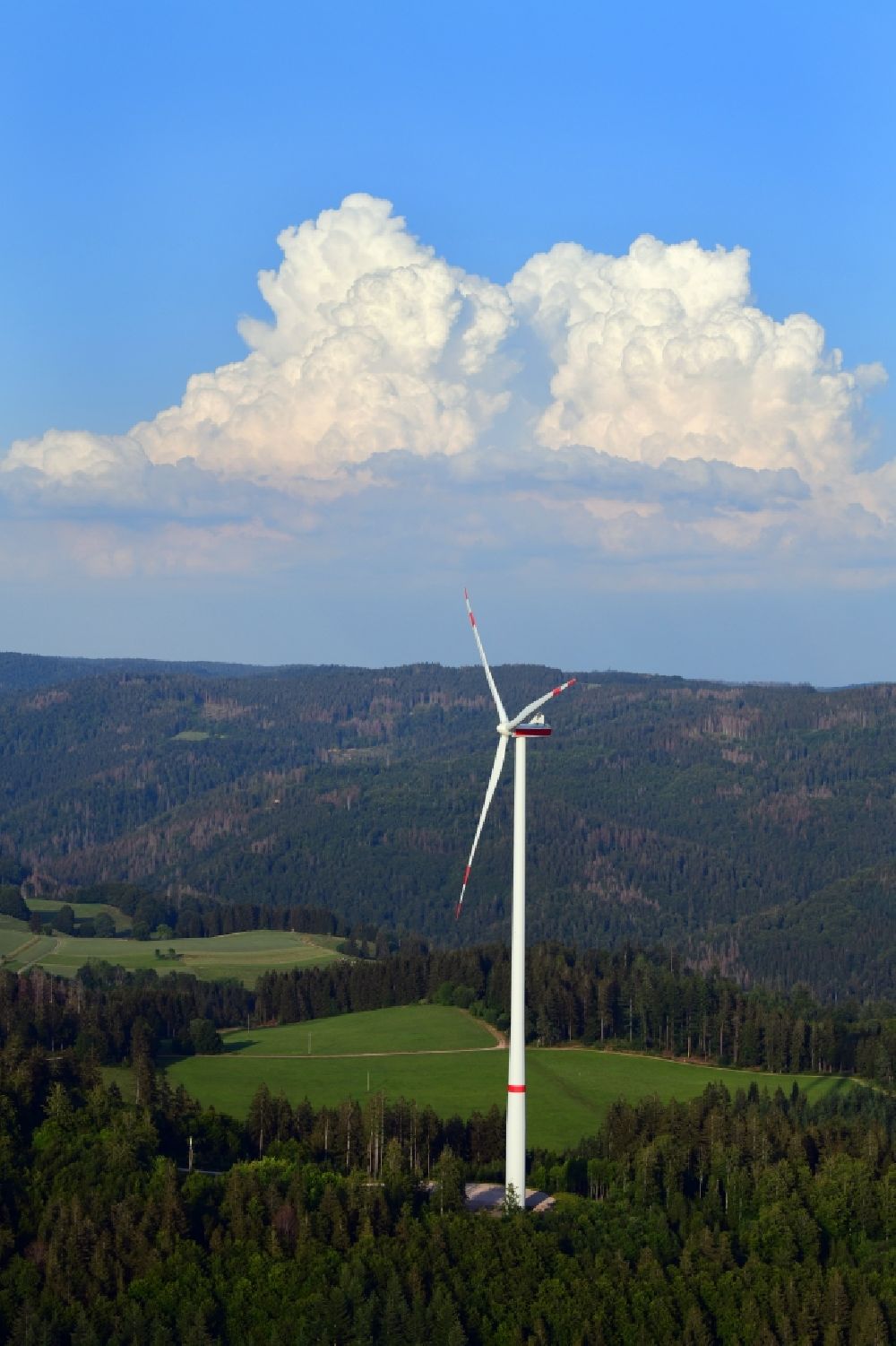 Aerial photograph Hasel - Wind turbine of the wind farm Glaserkopf in the Southern Black Forest in Hasel, Baden-Wuerttemberg