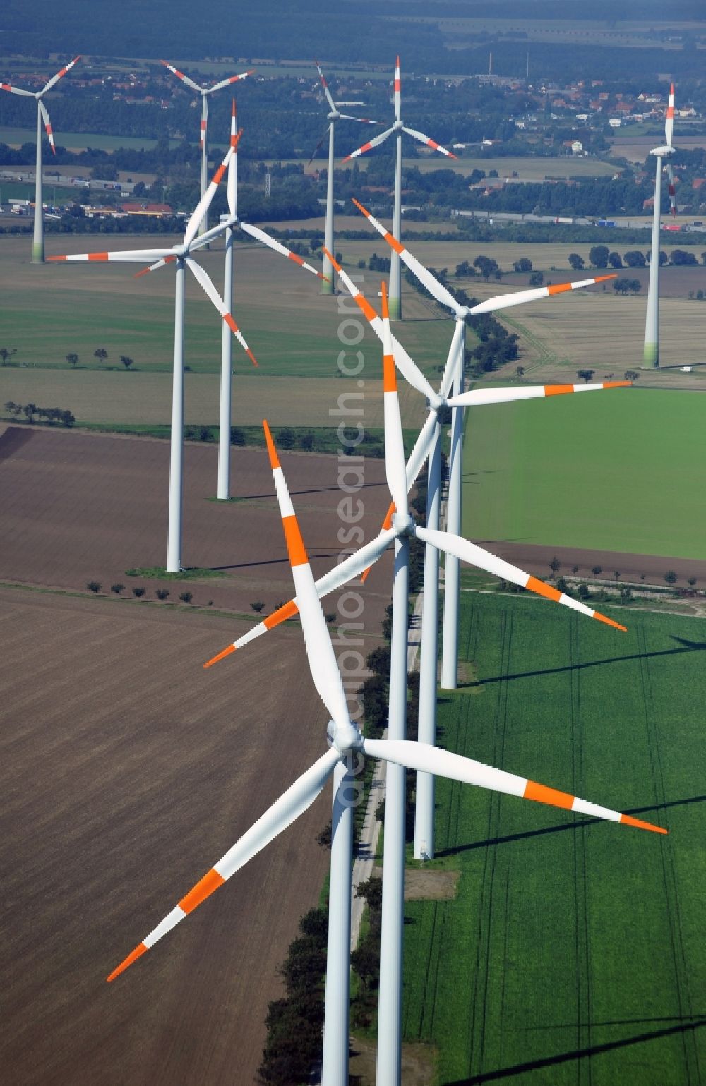 Aerial image Eilsleben OT Druxberge - Wind turbines in Druxberge in the state Saxony-Anhalt