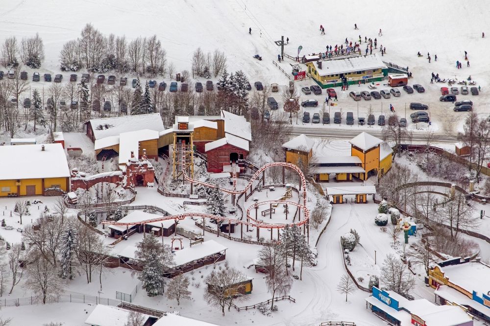Olsberg from above - View Winter - snow-covered landscape of Theme Park / Fort Fun adventure park at Olsberg in North Rhine-Westphalia NRW
