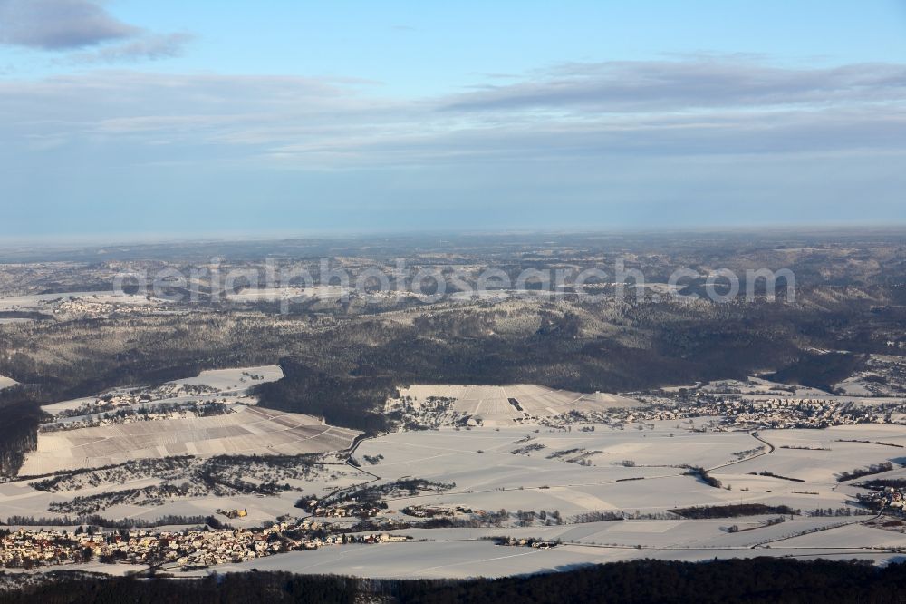 Gütenbach from above - Wintry snow-covered landscape in Black Forest Guetenbach in the state of Baden-Wuerttemberg