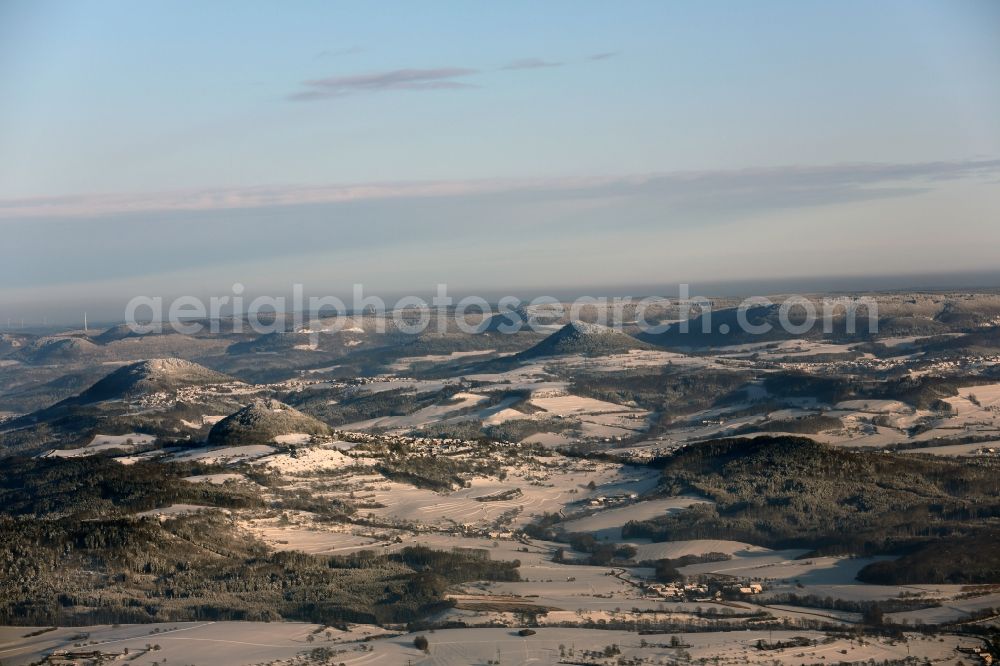 Gütenbach from the bird's eye view: Wintry snow-covered landscape in Black Forest Guetenbach in the state of Baden-Wuerttemberg