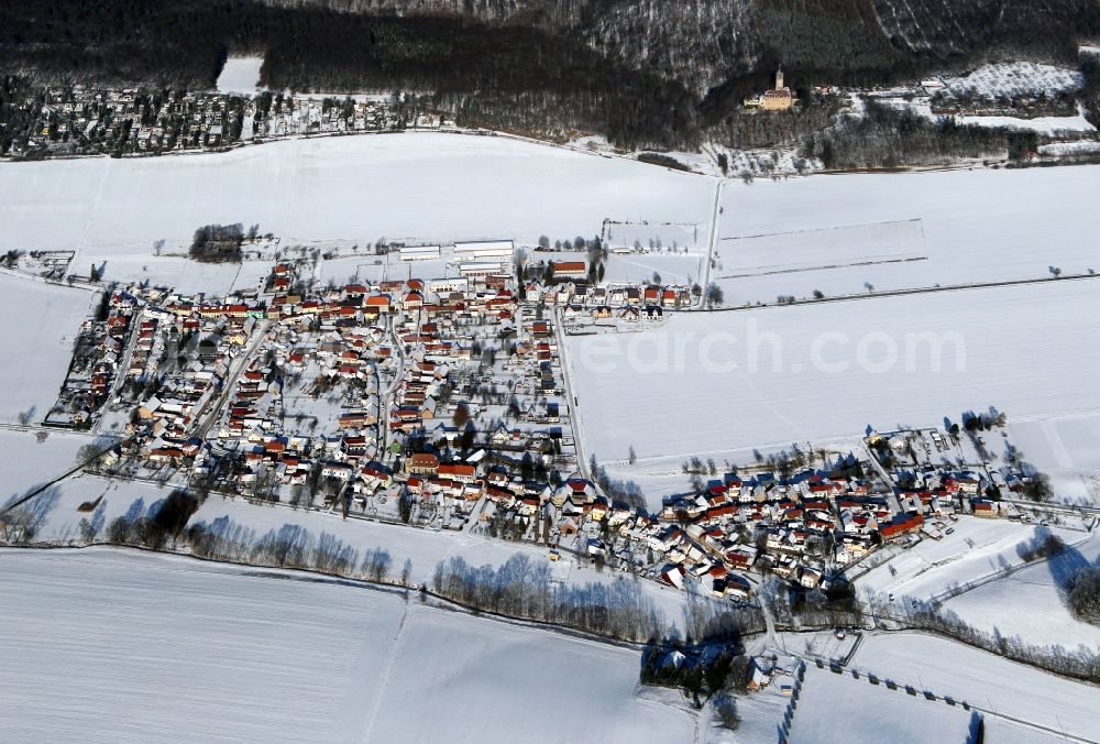 Tonndorf from above - Wintry view of snow covered Tonndorf in the state of Thuringia