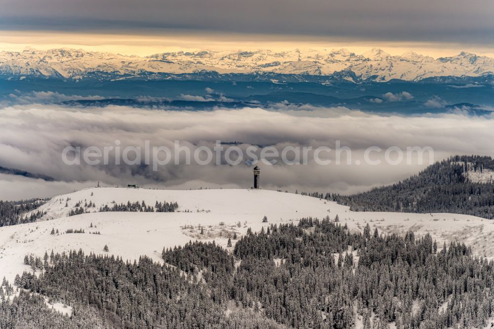 Aerial photograph Feldberg (Schwarzwald) - Wintry snowy valley landscape surrounded by mountains in Feldberg (Schwarzwald) in the state Baden-Wurttemberg, Germany