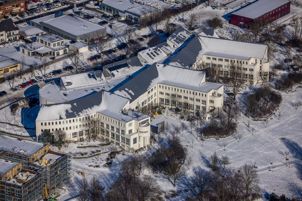 Witten from the bird's eye view: Wintry snowy campus University- area in the district Stockum in Witten at Ruhrgebiet in the state North Rhine-Westphalia, Germany