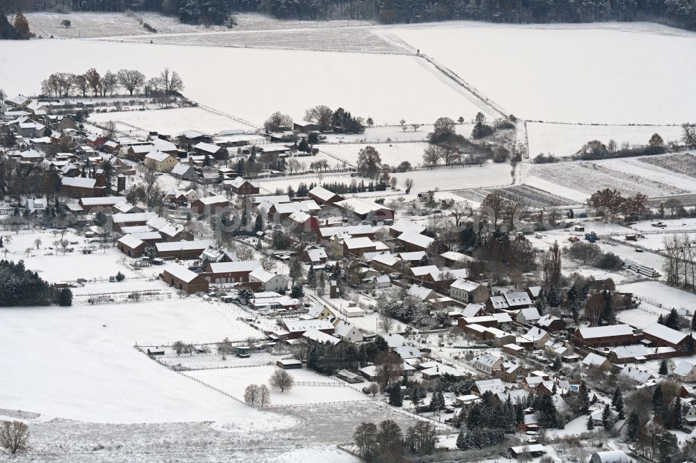 Aerial photograph Danewitz - Wintry snowy village view in Danewitz in the state Brandenburg, Germany