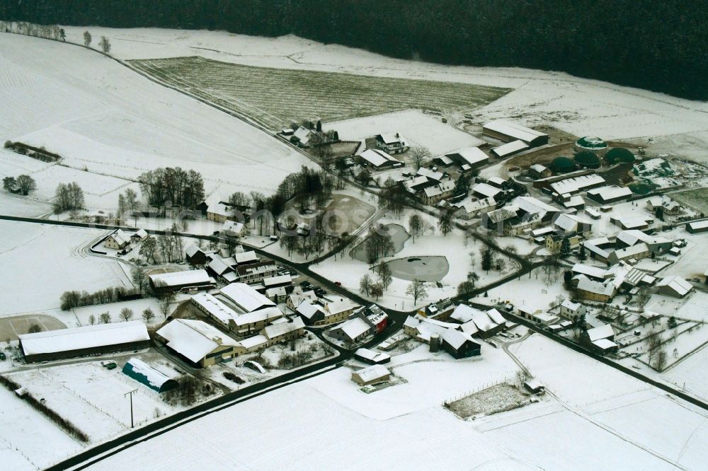 Fohrenreuth from above - Wintry snowy Village view in Fohrenreuth in the state Bavaria, Germany