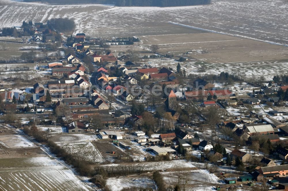 Aerial image Weesow - Wintry snowy Village view in Weesow in the state Brandenburg