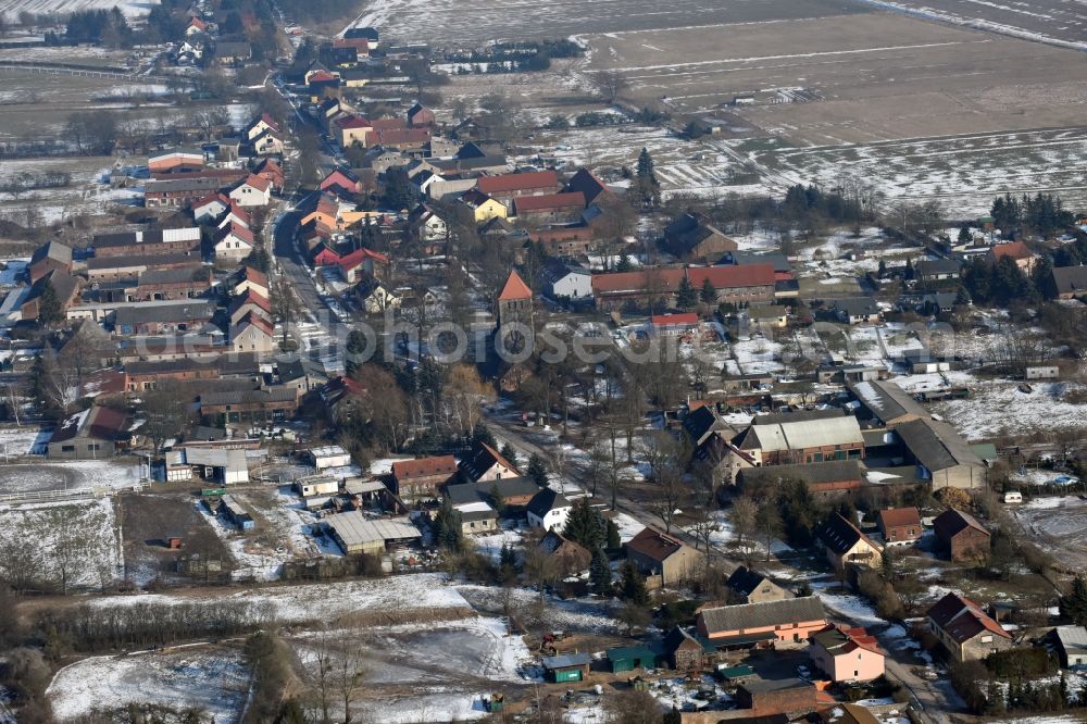 Aerial photograph Weesow - Wintry snowy Village view in Weesow in the state Brandenburg
