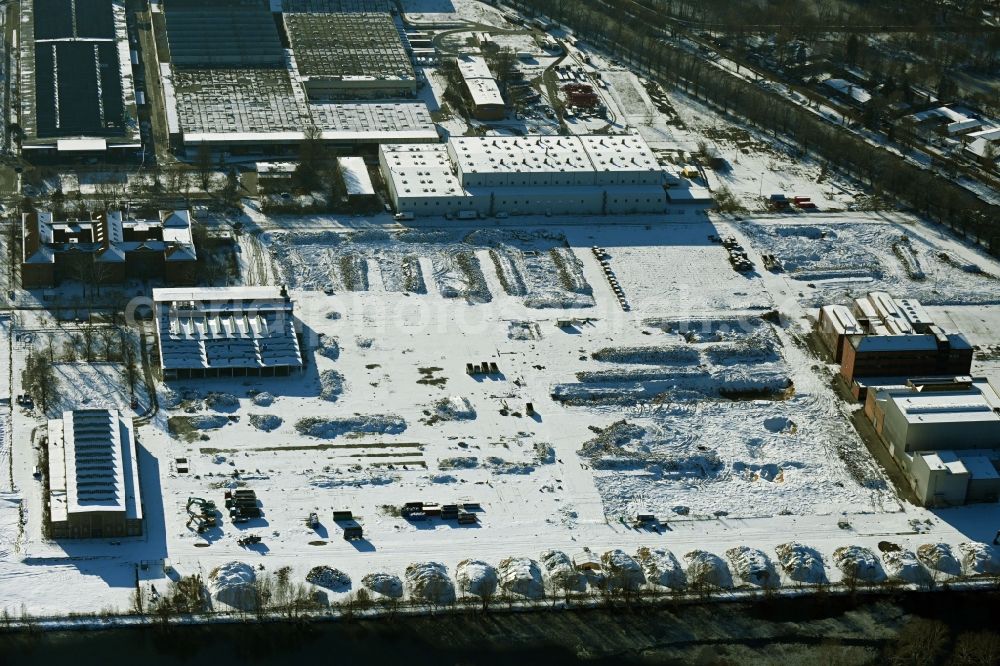 Aerial image Berlin - Wintry snowy Development area of industrial wasteland Siemensstadt Square in the district Spandau in Berlin, Germany