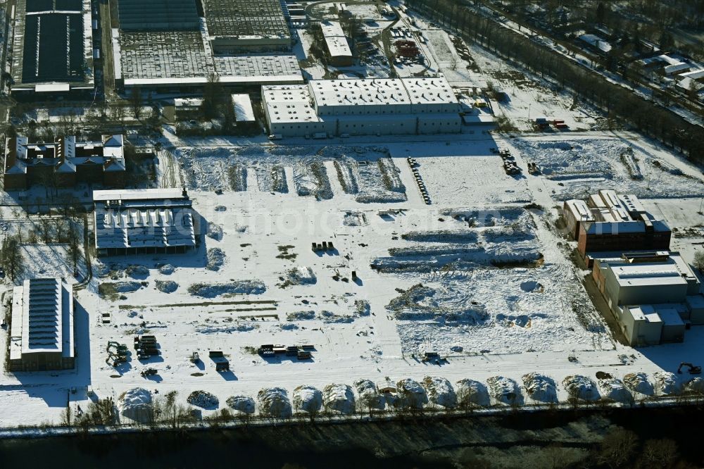 Aerial photograph Berlin - Wintry snowy Development area of industrial wasteland Siemensstadt Square in the district Spandau in Berlin, Germany