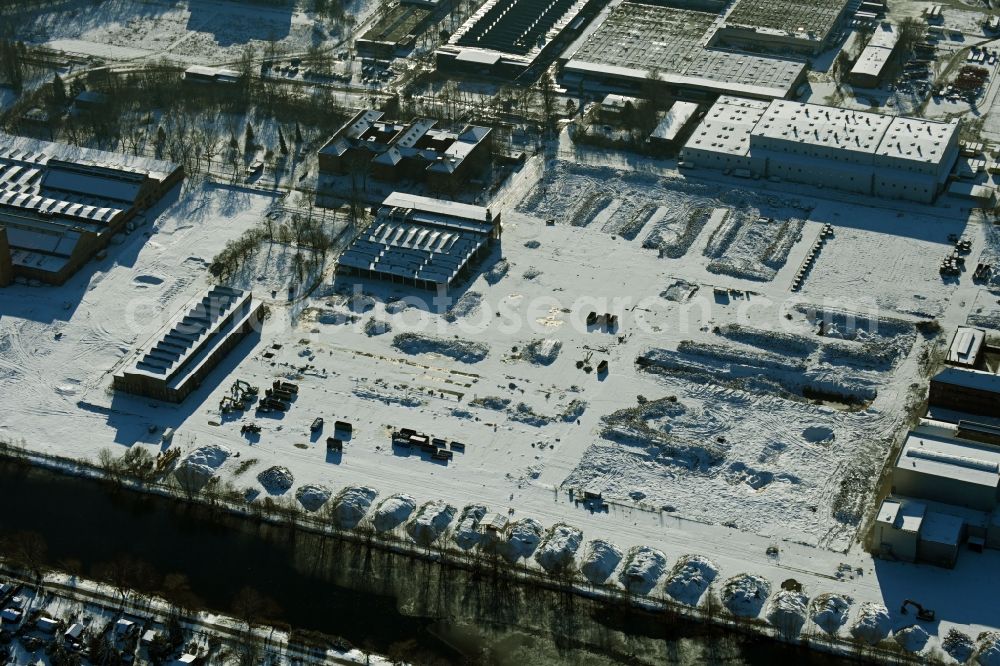 Berlin from above - Wintry snowy Development area of industrial wasteland Siemensstadt Square in the district Spandau in Berlin, Germany