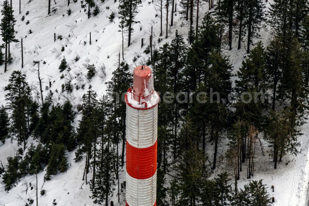 Aerial image Sasbachwalden - Wintry snowy television Tower of Suedwestrundfunk Sender Hornisgrinde on Hornisgrinoftrasse in Sasbachwalden in the state Baden-Wurttemberg, Germany