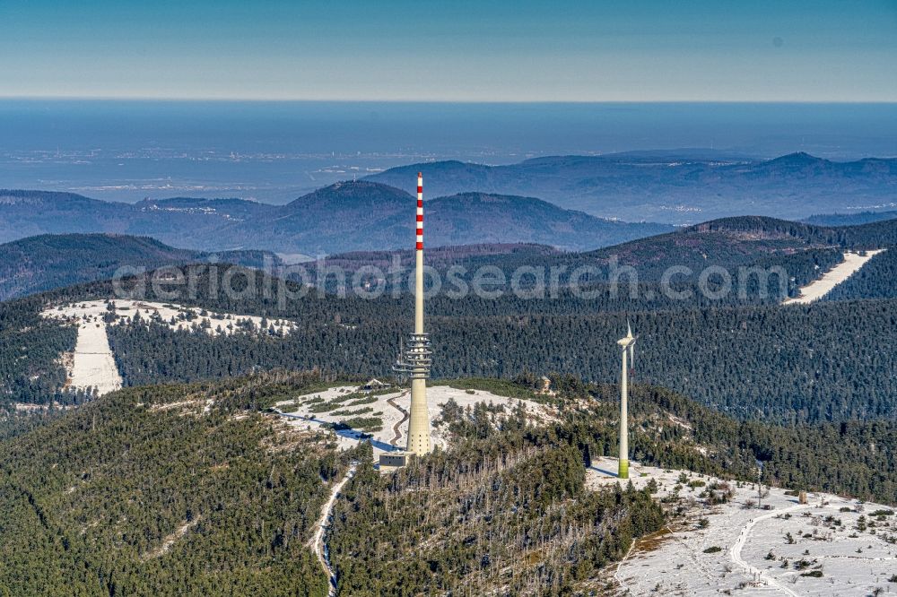 Aerial photograph Sasbachwalden - Wintry snowy television Tower in Sasbachwalden in the state Baden-Wurttemberg, Germany