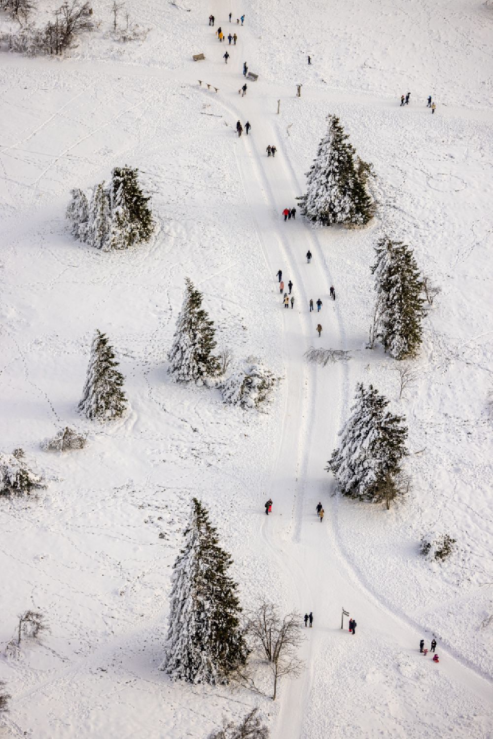 Aerial photograph Schmallenberg - Wintry snowy forest areas in in Schmallenberg at Sauerland in the state North Rhine-Westphalia, Germany