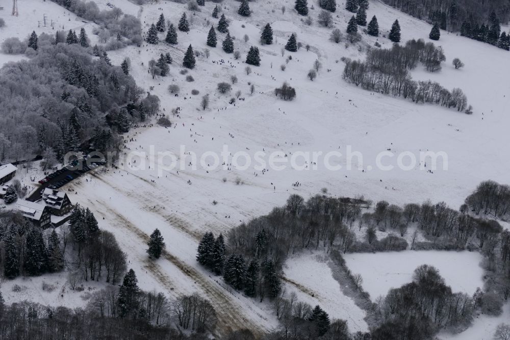 Aerial image Hessisch Lichtenau - Wintry snowy sport- and Leisure Centre of toboggan run Meissnerhaus in the district Hausen in Hessisch Lichtenau in the state Hesse