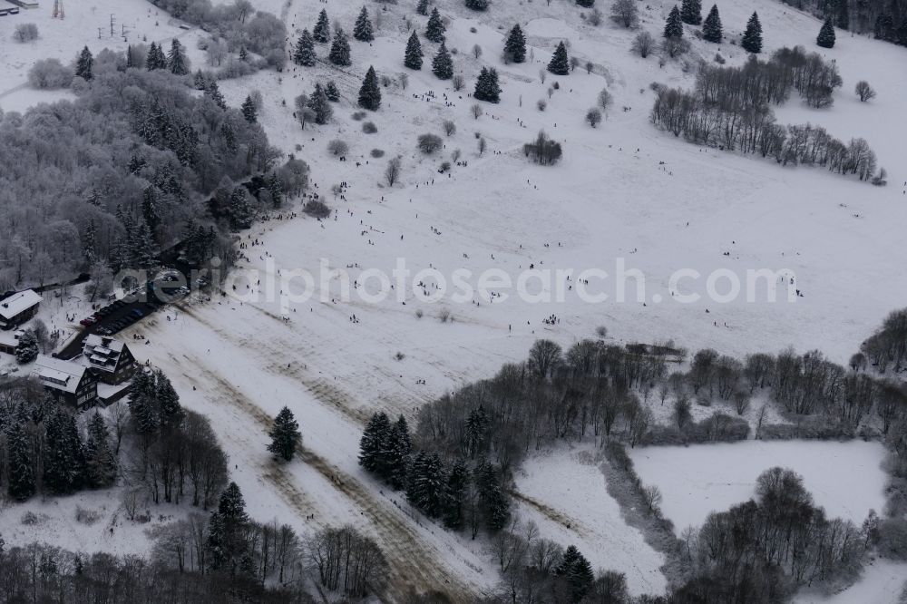 Aerial photograph Hessisch Lichtenau - Wintry snowy sport- and Leisure Centre of toboggan run Meissnerhaus in the district Hausen in Hessisch Lichtenau in the state Hesse