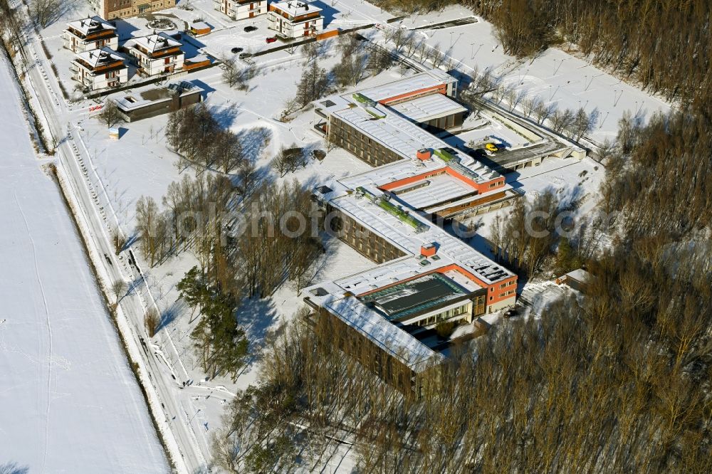 Aerial photograph Dierhagen - Wintry snowy complex of the hotel building Ostseehotel in Dierhagen in the state Mecklenburg - Western Pomerania