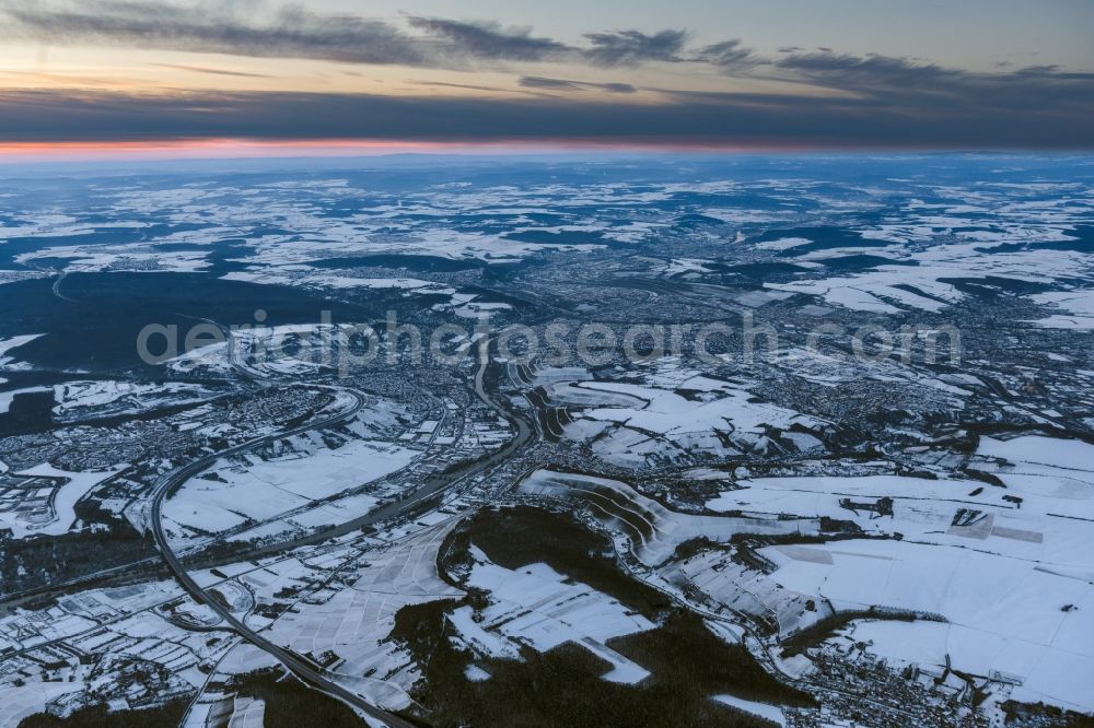 Aerial photograph Würzburg - Wintry snowy city area with outside districts and inner city area in Wuerzburg in the state Bavaria, Germany