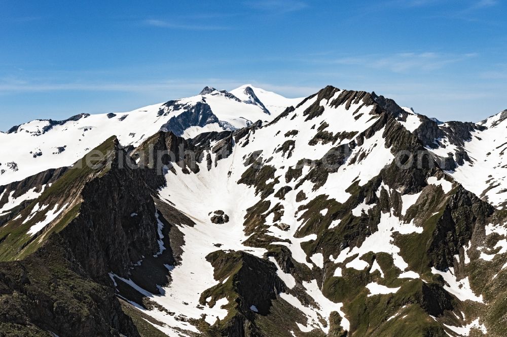 Aerial photograph Gruben - Wintry snowy rocky and mountainous landscape the Alps in Gruben in Tirol, Austria