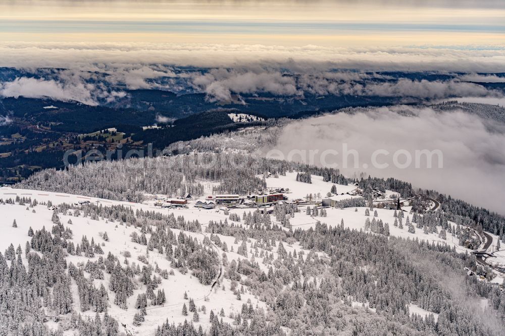 Aerial photograph Feldberg (Schwarzwald) - Wintry snowy Rocky and mountainous landscape of Feldberg in Feldberg (Schwarzwald) in the state Baden-Wuerttemberg