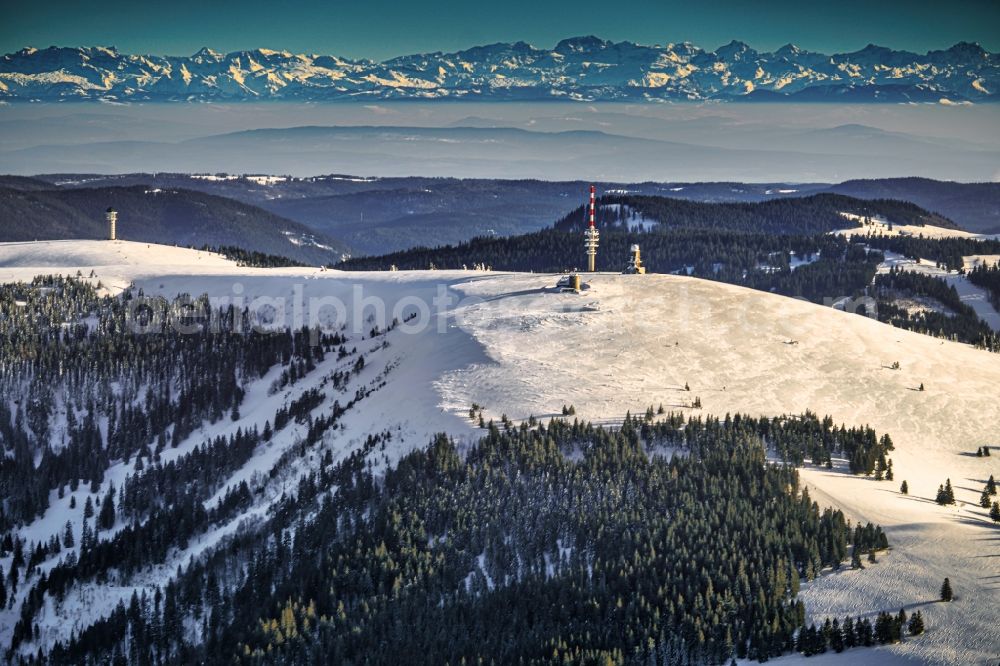 Aerial photograph Feldberg (Schwarzwald) - Wintry snowy rocky and mountainous landscape in Feldberg (Schwarzwald) at Schwarzwald in the state Baden-Wuerttemberg, Germany