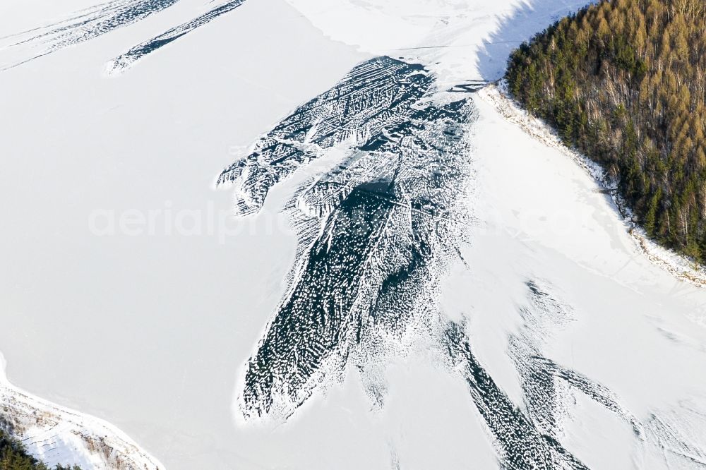 Aerial photograph Wackersdorf - Wintry snowy Upper Palatinate Lakes in Wackersdorf in the state Bavaria, Germany