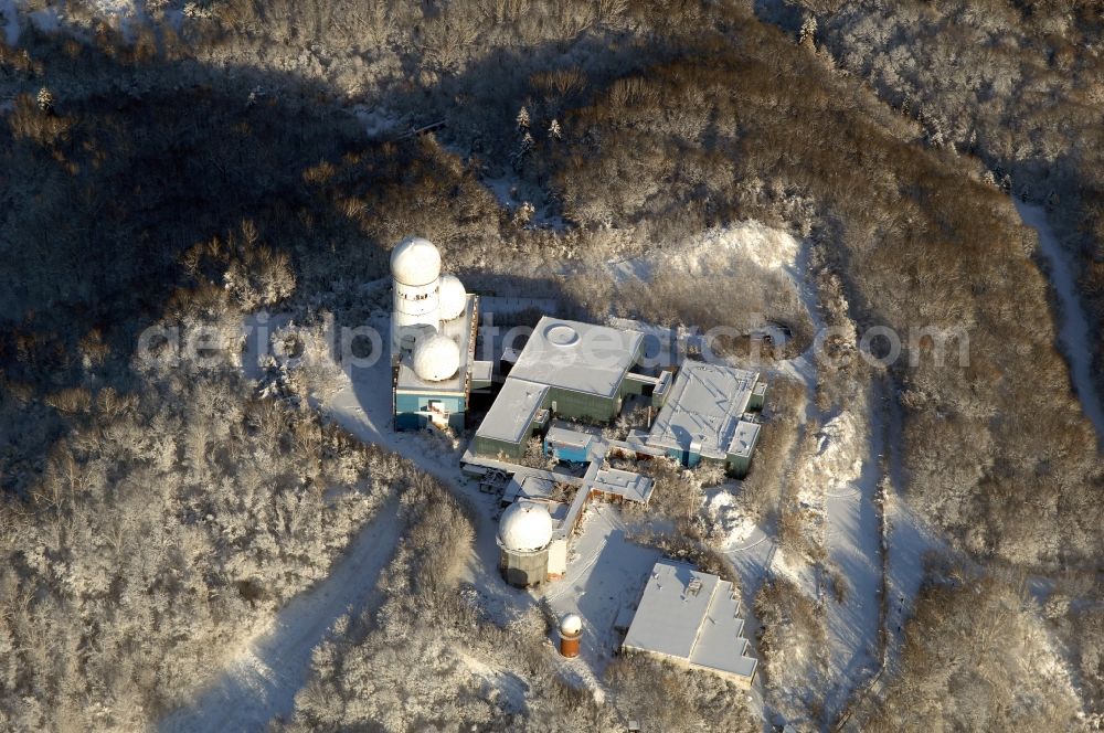 Aerial photograph Berlin - Wintry snowy ruins of the former American military interception and radar system on the Teufelsberg in Berlin - Charlottenburg