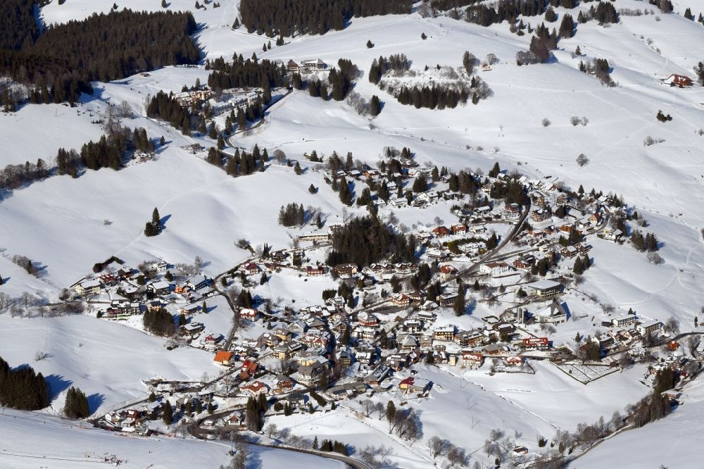 Aerial image Todtnau - Wintry snowy landscape in the district Todtnauberg in Todtnau in the state Baden-Wurttemberg, Germany