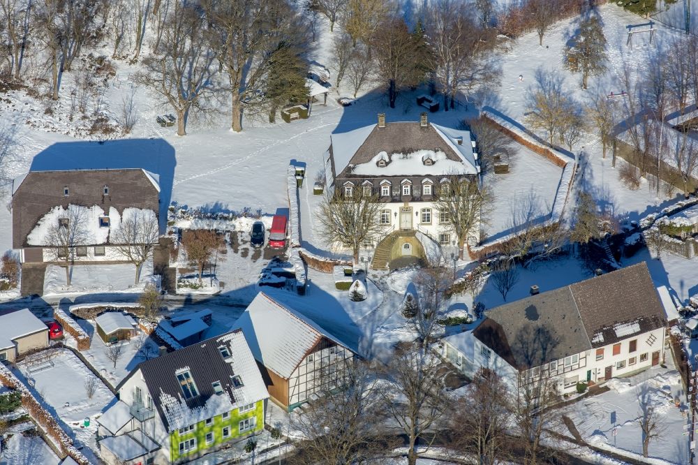 Aerial image Brilon - Wintry snowy Luxury villa in residential area of single-family settlement in the district Scharfenberg in Brilon in the state North Rhine-Westphalia