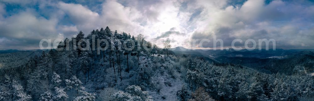 Aerial photograph Bobenthal - Wintry snowy forest and mountain scenery of Wasgaus in Bobenthal in the Palatinate Forest in the state Rhineland-Palatinate, Germany